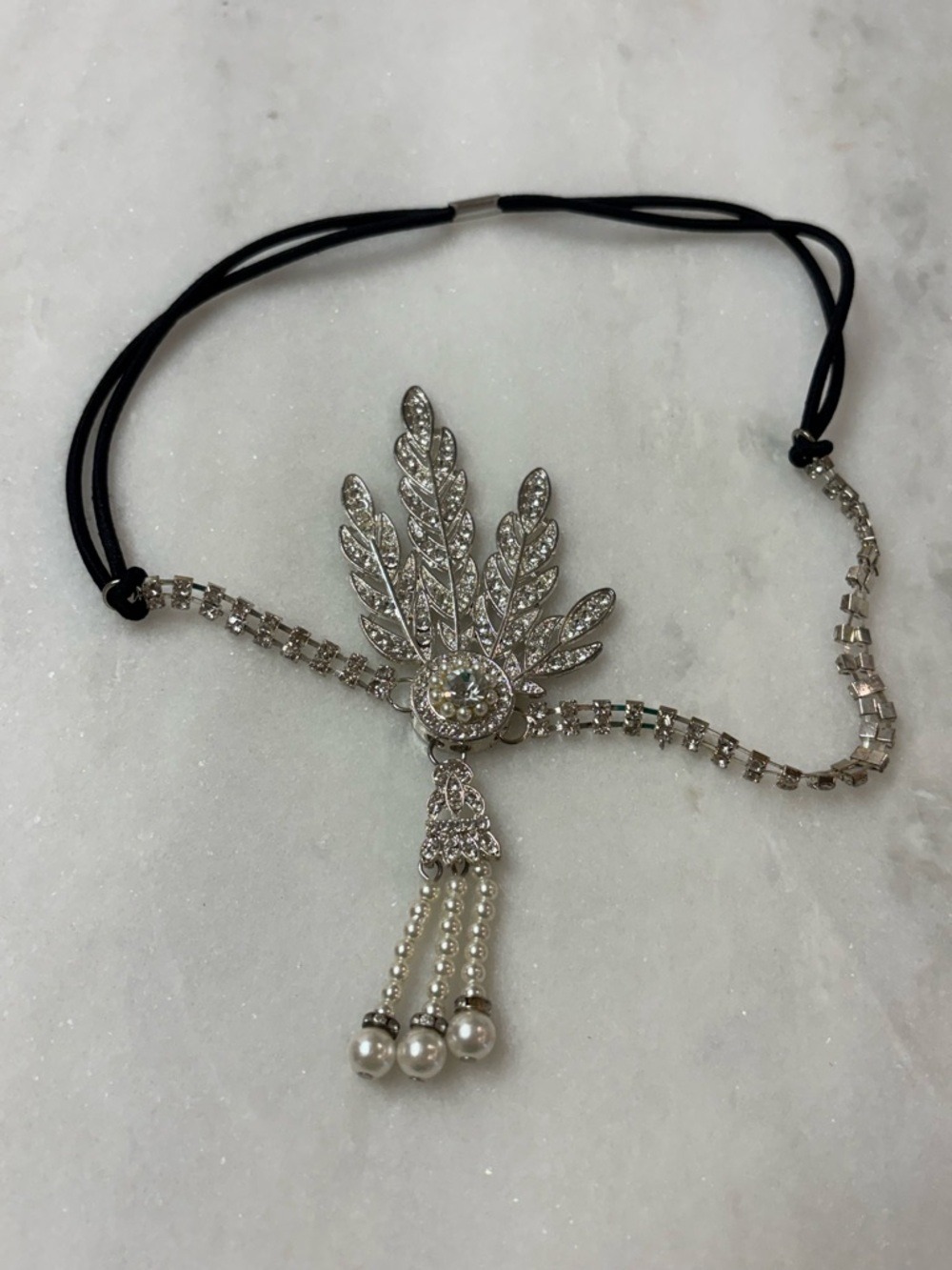 Vintage Art Deco Rhinestone & Pearl Flapper Headband – Great Gatsby 1920s Style - Picture 2 of 5